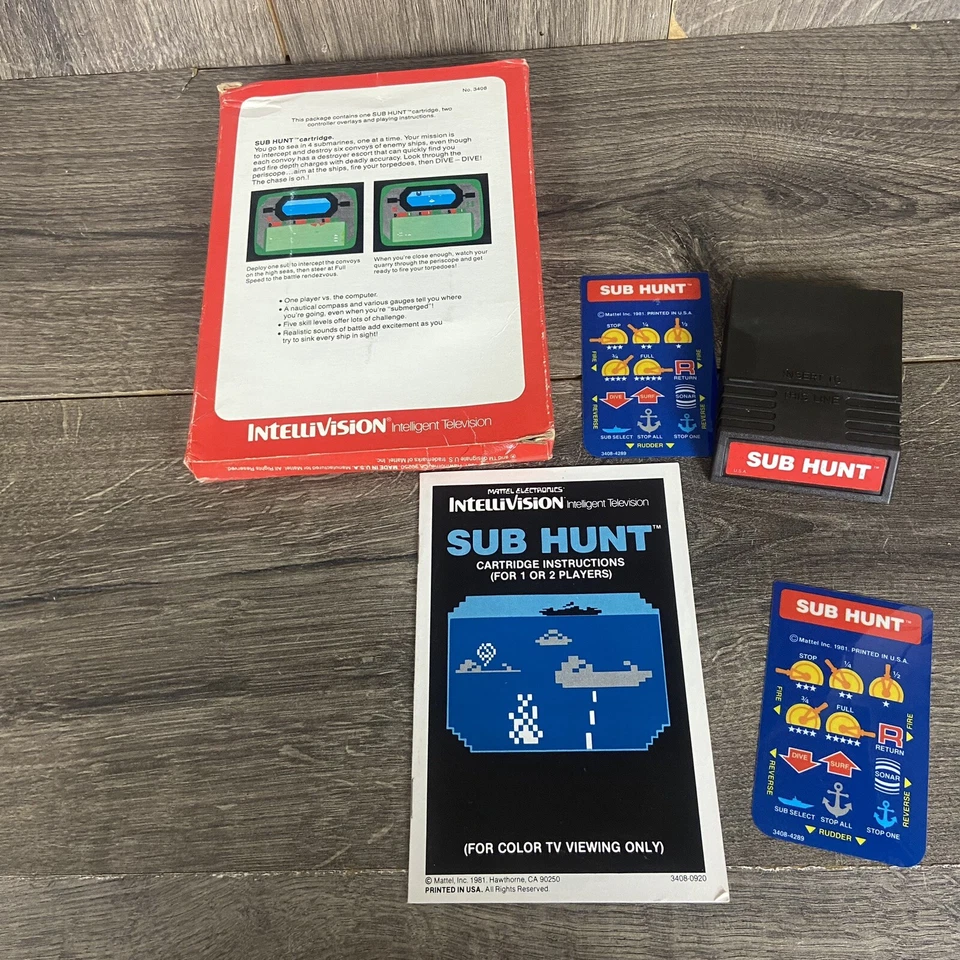 Sub Hunt Mattel Intellivision 1981 With Box Manual & Overlay - Image 2 of 2