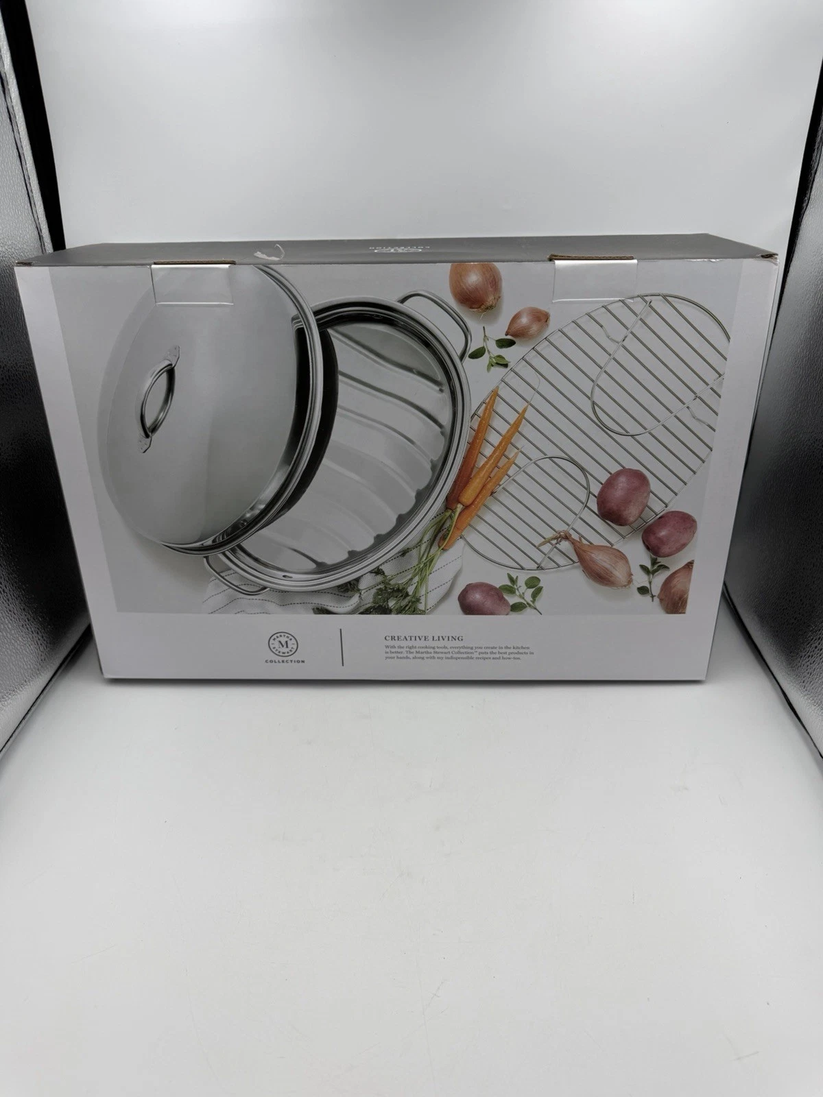 Martha Stewart Covered Oval Roaster w/ Rack Stainless Steel 15”x10.8” NEW