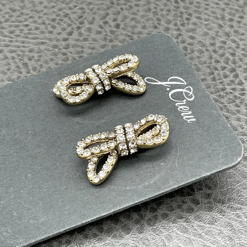 J.Crew кристалл бант узел серьги женщин золотистый со стразами запонки блестящий 1» - Изображение 4 из 4