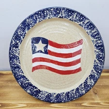 Handcrafted Liberty Pottery Plate American Flag Hand Painted Becky 2005 Patriot