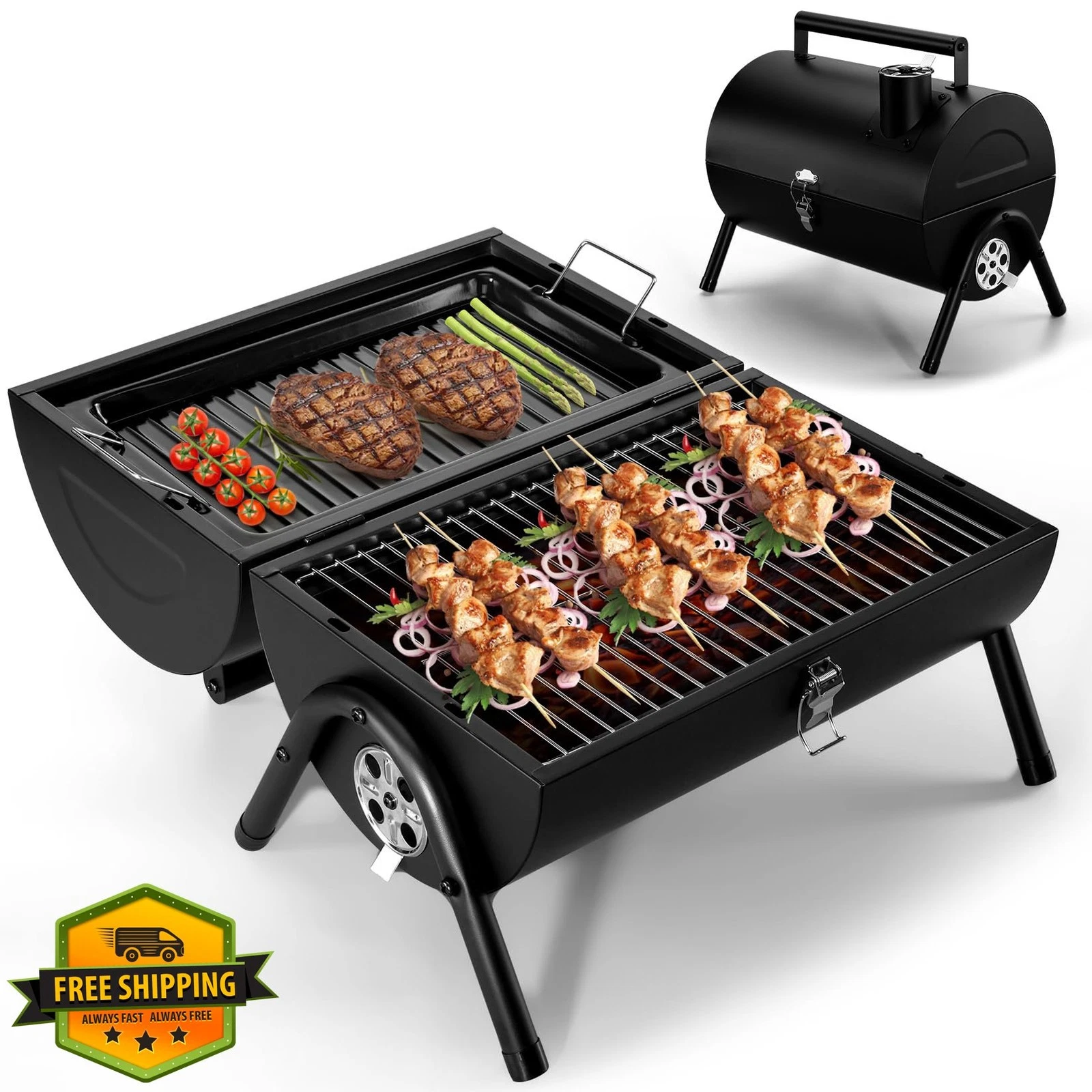 Joyfair Portable Charcoal Grill 2-in-1 Tabletop BBQ, 230Sq.in Camping Patio G...