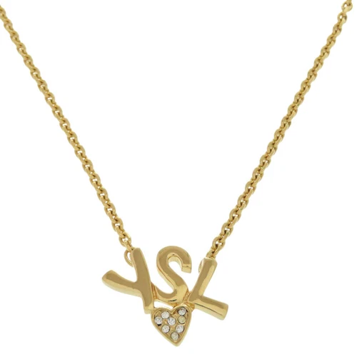 SAINT LAURENT (YSL) Yves Saint Laurent cuore logo pietra collana orecchino placcato oro 20mm x 25mm