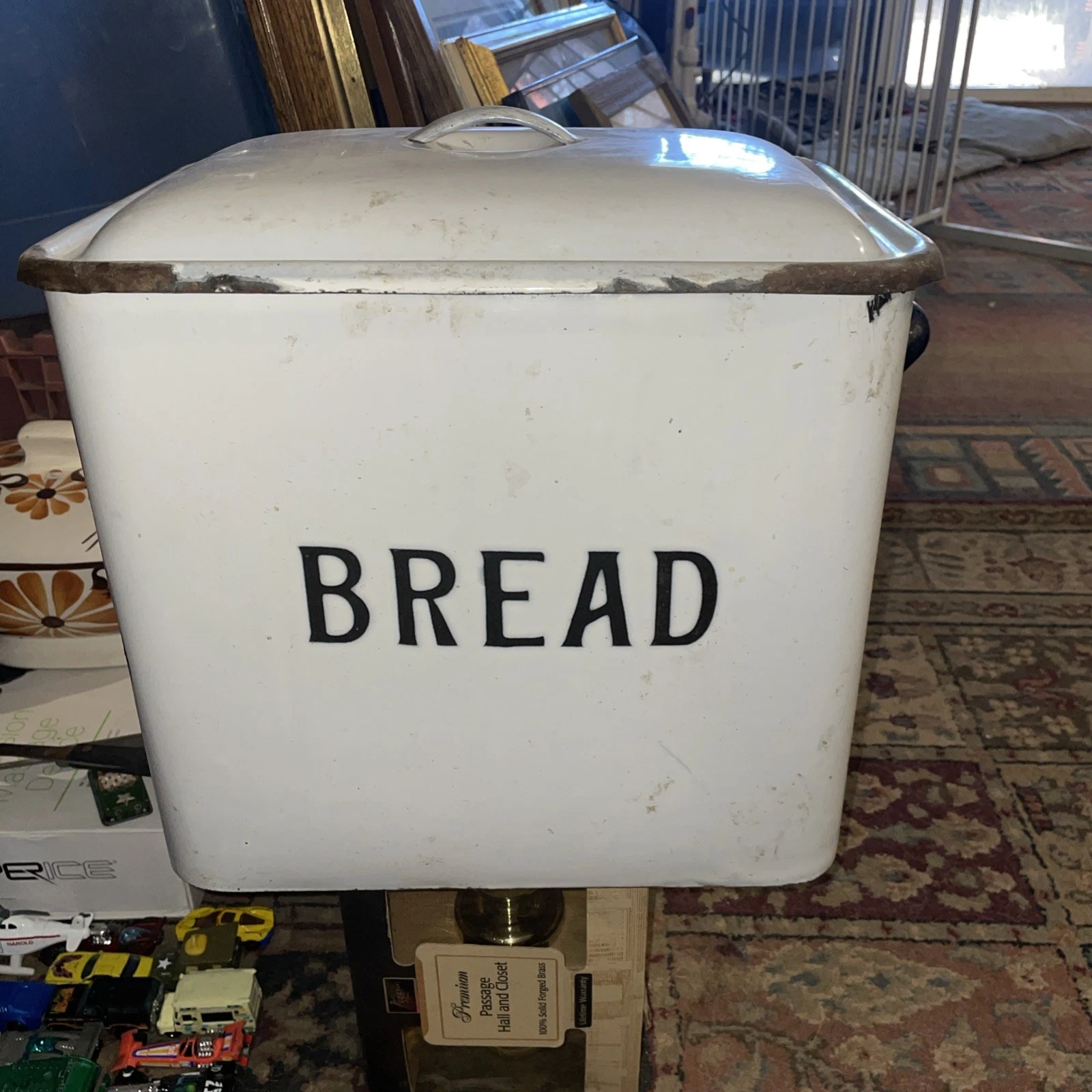 Vintage White Porcelain Enamel Bread Box Bin Enamelware 1940s Farmhouse Cottage