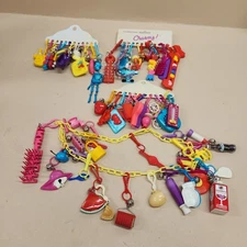 RETRO 1980's Plastic Bell Clip On Vintage 80's Charm Necklace And 58 Charms