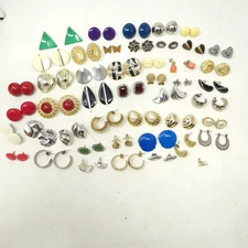 Vintage Pierced Earring Lot of 45 Pairs Multicolor Enamel 80's & 90's Retro Mod
