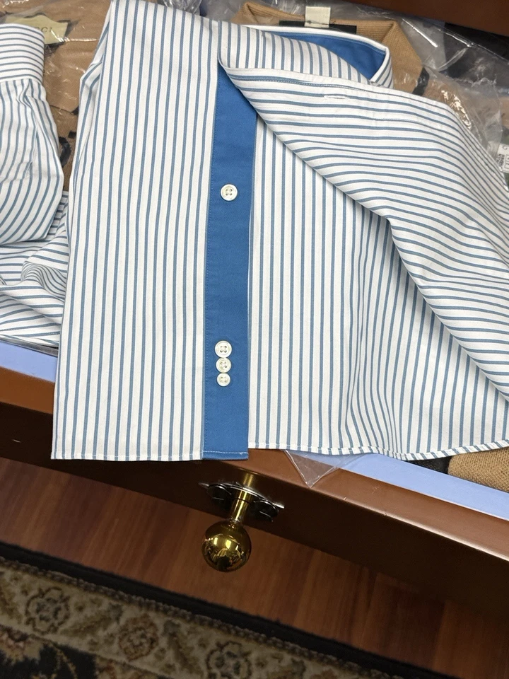 Paul Frederick Dress Shirt Pinstripes Blue White Striped - Image 3 of 4