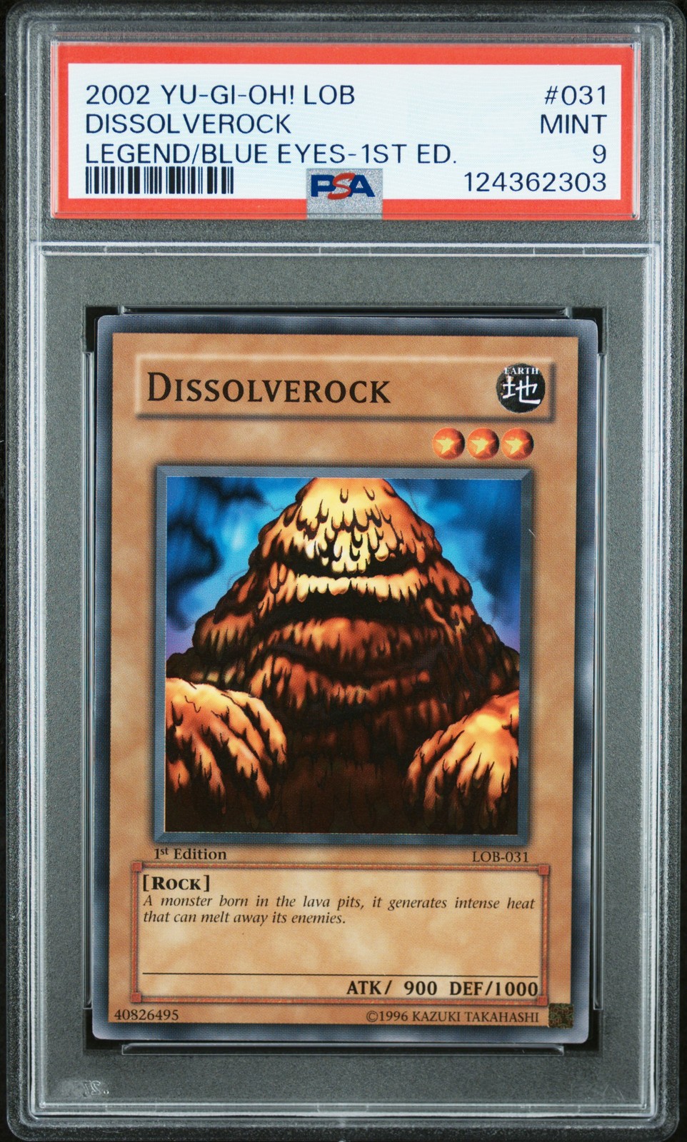 2002 YU-GI-OH! LOB-LEGEND OF BLUE EYES WHITE DRAGON 1ST ED DISSOLVEROCK PSA 9