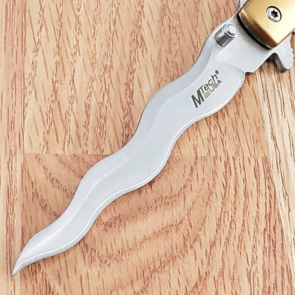 Cuchillo Plegable Asistido por Resorte MTech 4" 3Cr13MoV Hoja Ondulada de Acero Mango de Aluminio Foto 3 de 4