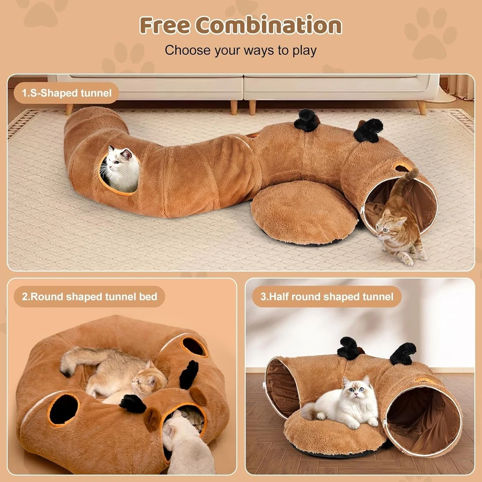 Reindeer Cat Tunnel Plush Bed Kitten Toys Indoor Cat Cave Play Set - Image 4 of 4