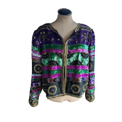 Vintage Sequin Jacket Sz. 2X - Glam, Colorful, 80s, Silk, Plus