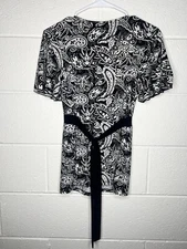 Black and White Tie Front Short Sleeve Blouse