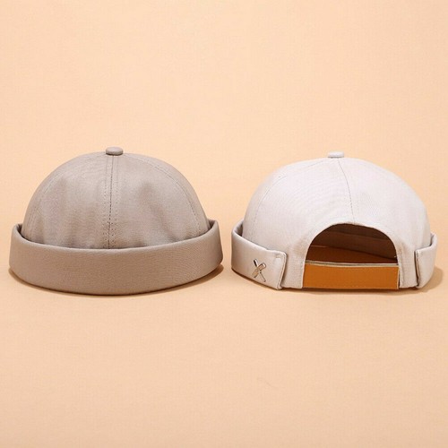 Mens Adjustable Brimless Docker Hat Retro Rolled Cuff Skullcap Sailor Cap Beanie - Picture 6 of 11