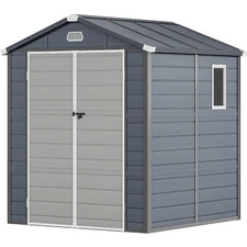 Weatherproof Resin Outdoor Storage Shed 6.3x6.2 ft Lockable Doors Plastic Shed