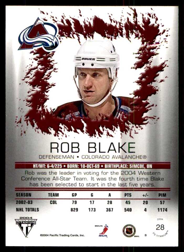 2003-04 Pacific Private Stock Titanium Rob Blake Colorado Avalanche #28 - Image 2 of 2