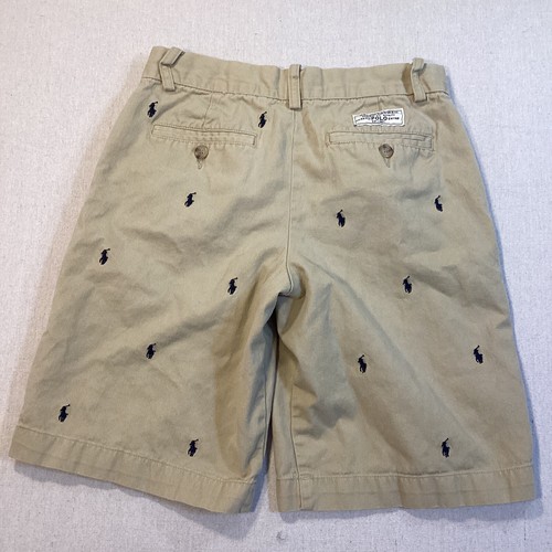 Polo Ralph Lauren Shorts Boys 14 Khaki Pony Embroidery All Over Casual Chinos - Picture 2 of 13