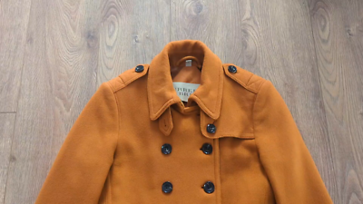 BURBERRY BRIT Women's Wool Coat Orangre Luxury Brand US 10 UK 12