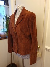 Alex & Co Brown Pink & Button Suede Leather Jacket Women's 12 Eu 38 971405
