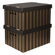 2pc Decorative Storage Boxes Home Office Box Organiser Large - Gold Black Stripe