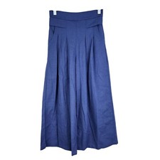 Womens Blue Wide Leg Linen Blend Culottes Pants Hi Rise Size S