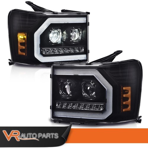 LED DRL Tube Projector Headlights 2X Fit For 07-14 GMC Sierra 1500 2500HD 3500HD