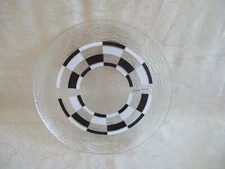 Mid-Century Georges Briard 14" Clear Glass Black & White Design Serving Platter