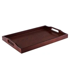  Plastic Serving Tray, Ottoman Tray with Cutout Handles, Medium Red Brown