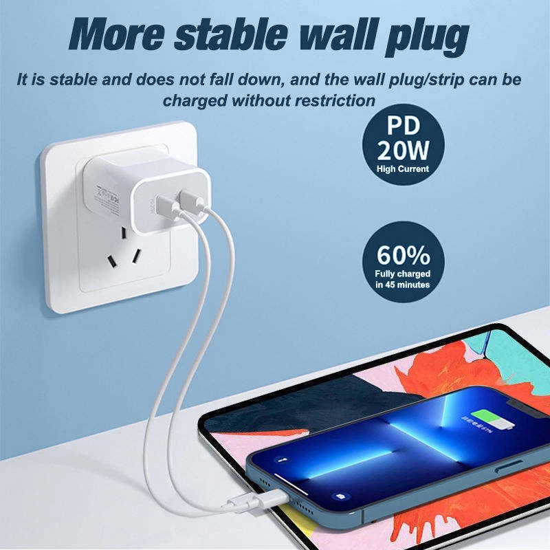 40W Fast Charger Block Power Adapter USB C Type C Cable For iPhone14 13 12 11 XR - Image 3 of 4