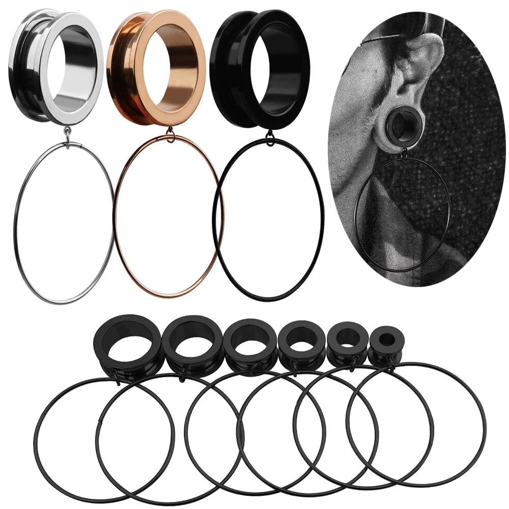 Mens Women Screw Ear Plug Tunnel Stretcher Circle Hoop Dangle Earring Punk Gauge