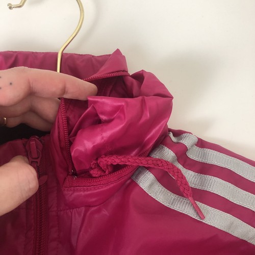 Adidas 3 stripe Trefoil Womens Size S Track suit Jacket Pink and silver w/ hood - Picture 6 of 7