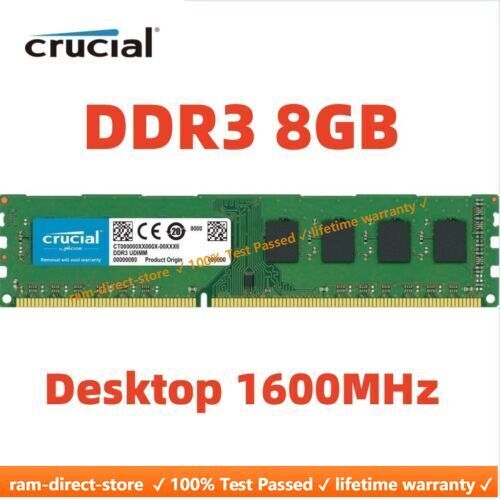 RAM desktop desktop DIMM desktop DDR3 CRUCIAL 8 GB 1600 MHz 8 GB 16 GB PC3-12800 - Foto 1 di 9