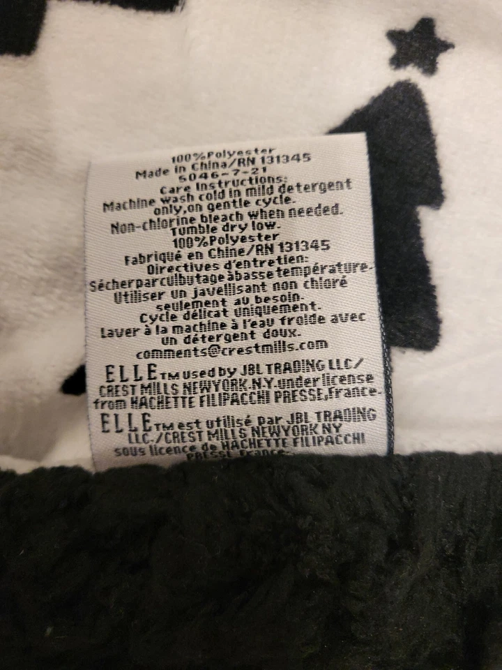 Manta de felpa ELLE HOME TREE de gran tamaño XL 50” X 70” ¡Nueva!! SHERPA blanco negro Foto 4 de 4