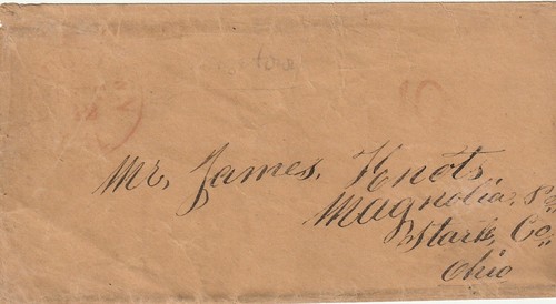 Stampless,RED GEORGETOWN,CAL. to Magnolia, Ohio. Red "10" rate.