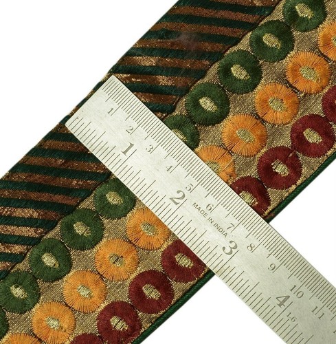 3" W Vintage Sari Border Indian Craft Trim Embroidered Ribbon Lace Multi Color - Picture 5 of 6