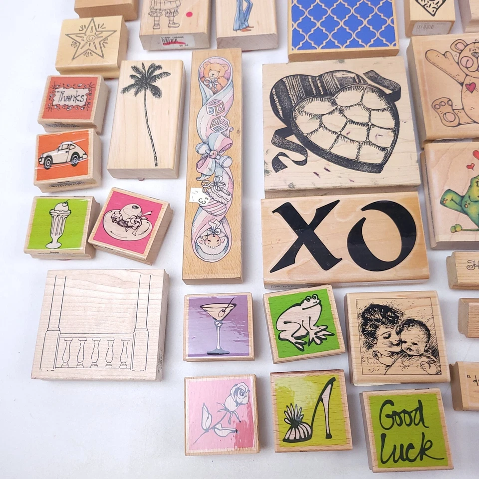 Huge Lot of 85 Vintage Wood Mounted RUBBER STAMPS Various Sizes & Brands EUC - Image 3 of 4