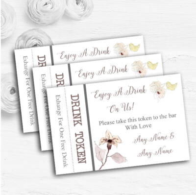 Schöne Pfirsich Aquarell Blumen personalisiert Hochzeit Bar kostenlose Getränke Token
