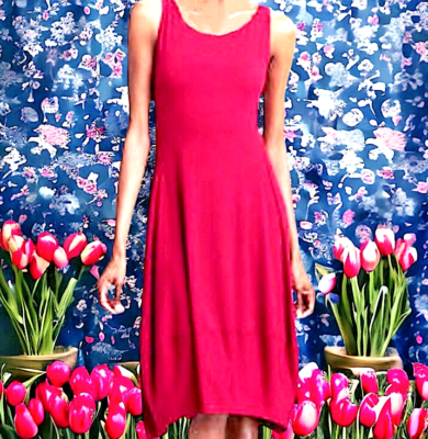 $198 Eileen Fisher Lantern Dress Petite Small Red Stretch Jersey HighLow  Hem NWT | eBay
