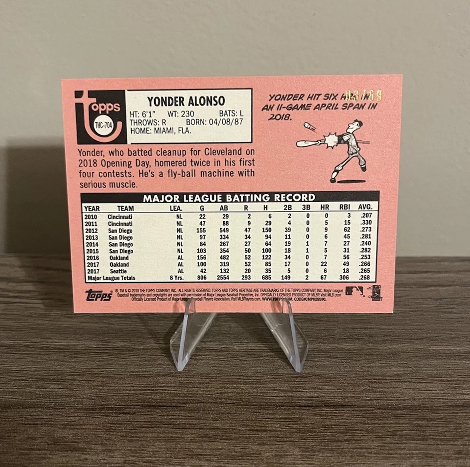 Topps Heritage High Number Yonder Alonso 2018 #THC-704 cromo negro refractor/69 Foto 2 de 3