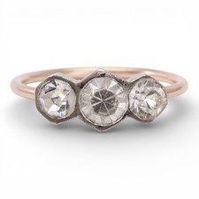 Antique Art Deco 1920s 9ct Gold & Sterling Silver Set Three Stone Trilogy Ring