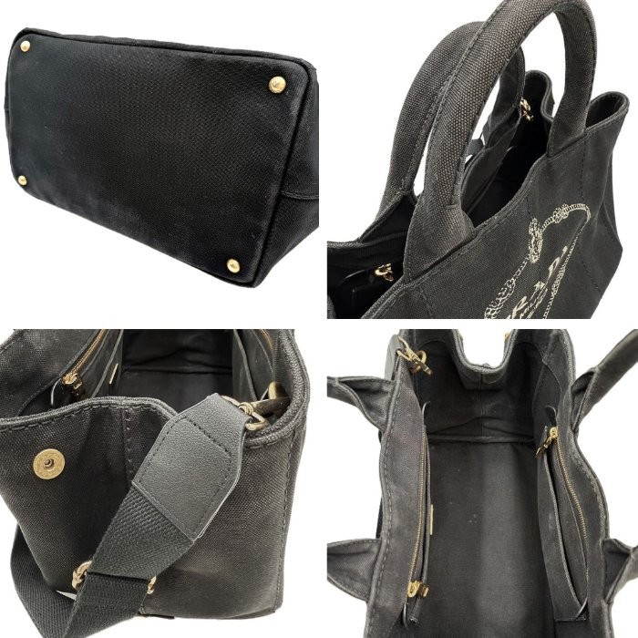 PRADA Canapa Tote Bag Large Logo Canvas Black Free  i0606aq002190 Used Vintage B thumbnail 7