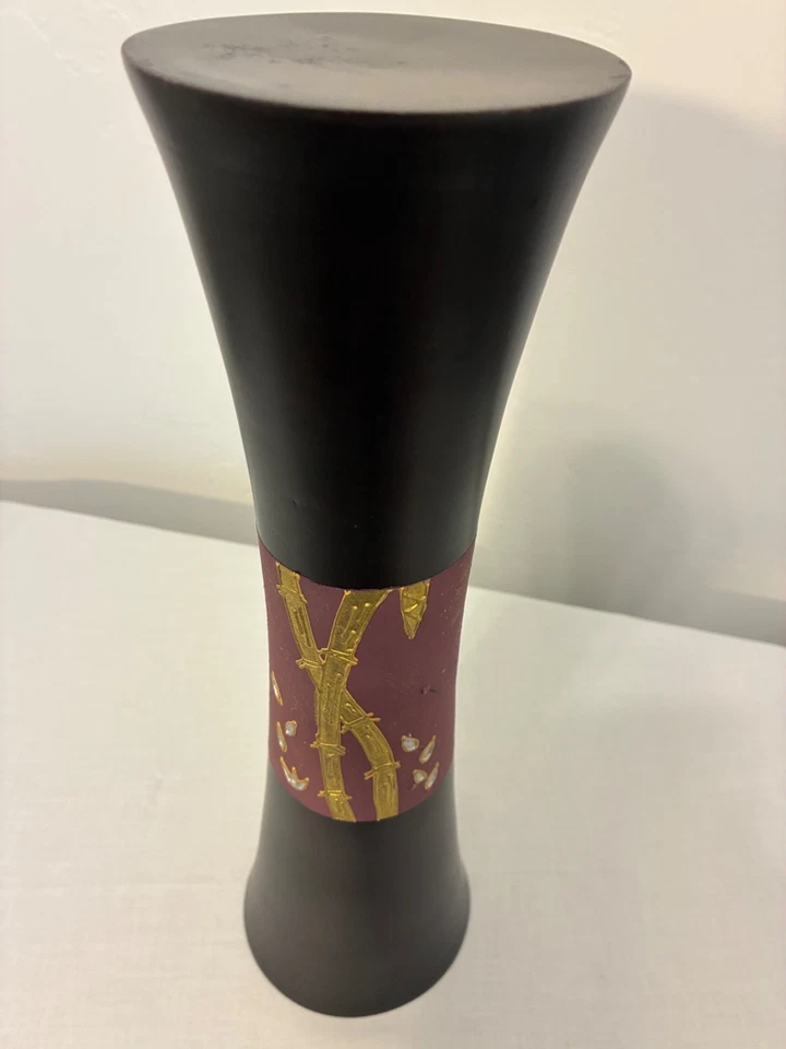 Jarrón de madera de mango de 14 pulgadas de alto estilo oriental Foto 4 de 4