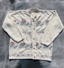 Vintage Cardigan Sweater Knit Women  s Medium Flowers Rose Print Grandma 80s Cute