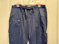 EC Koi Medical Scrub Pants Navy Blue Solid Cotton Blend, Size M Petite