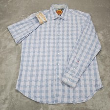 Robert Graham Shirt Mens XL Blue White Classic Fit Check Flip Cuff Button Front