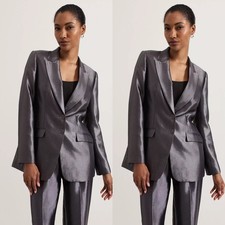 Grey Silk Satin Women Suits Formal Evening Party Prom Wedding Wear Ladies Outfit