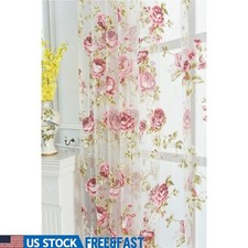 Sheer Tulle Curtains Pink Rose Flower Elegant Privacy Home Decor Durable Bedroom