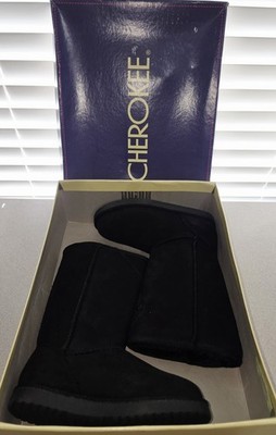 Girls Cherokee Fallon Faux Suede/Fur Boots Black Sz 13 New