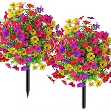 Artificial Violet Flowers with Ground Spike Fake Plants Garden Patio Yard Decor