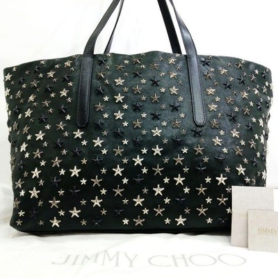 Jimmy Choo Sofia Leather Tote Bag Green Black Studded Business Bag