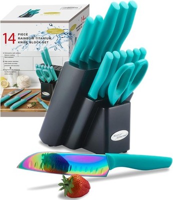 Titanium-Coated Rainbow Blade Professional Kitchen Knife Set (14 Pieces)