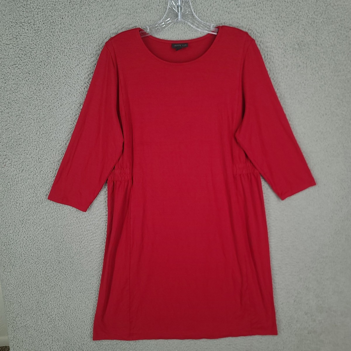 j jill shirt dress J Jill Shirt Dress Womens Large Boat Neck 3/4 Sleeve Red Flowy Rayon Stretch